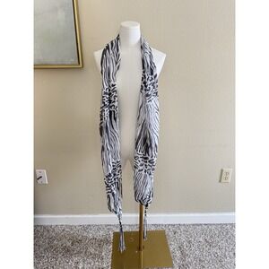 New Womens Wrap Long Scarf Gray Zebra Print Fringe‎ 20"x84" Boho Made In India
